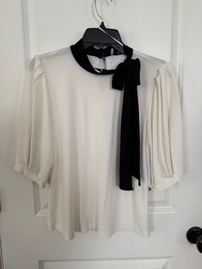 CeCe Ivory Blouse with Black Neck Tie